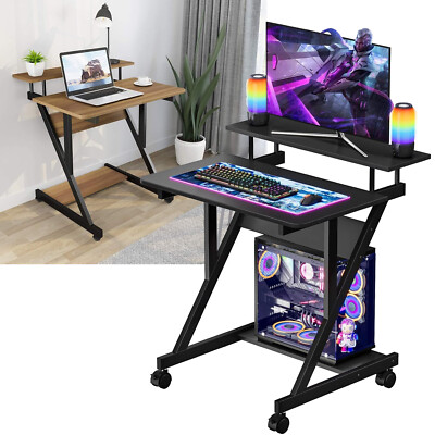 Computertisch Z-förmiger Schreibtisch Laptoptisch Bürotisch mit Regale PC Tisch