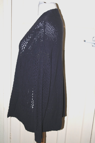 SIZE XL FITS 22/24 MARKS & SPENCER NAVY COTTON BLEND CARDIGAN WITH POCKETS - 第 3/4 張圖片
