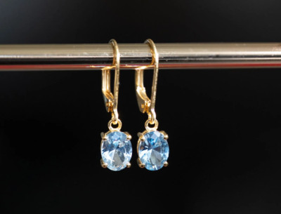 Real Blue Aquamarine Earrings Gold Plated Birthstone Aquamarine Drop Earrings