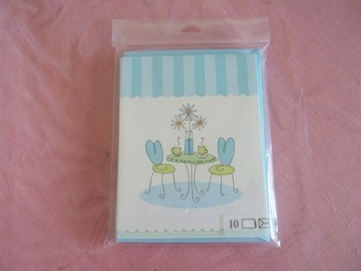 Heartline 5 x4  Hallmark 10 Blank Cards w Envelops Bistro Cafe Blue