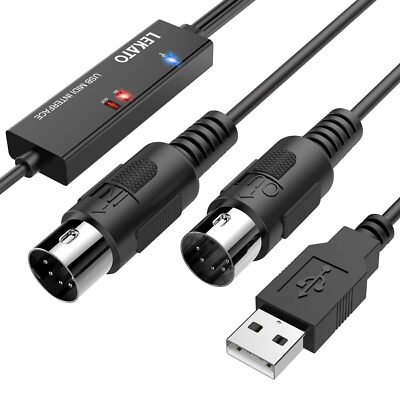LEKATO USB Midi Kabel Interface Konverter 5 Polig In Out Midi zu USB Adapter