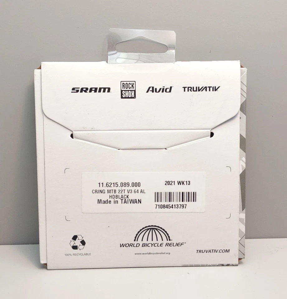 Truvativ SRAM MTB Chainring 22T V3 - 64mm BCD Black - Fit 3x9 Speed Crankset - Image 2 of 4