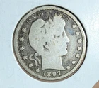 1897 DATED SILVER BARBER QUARTER (25 c.) COIN IN GOOD (G) CIRCULATED CONDITION