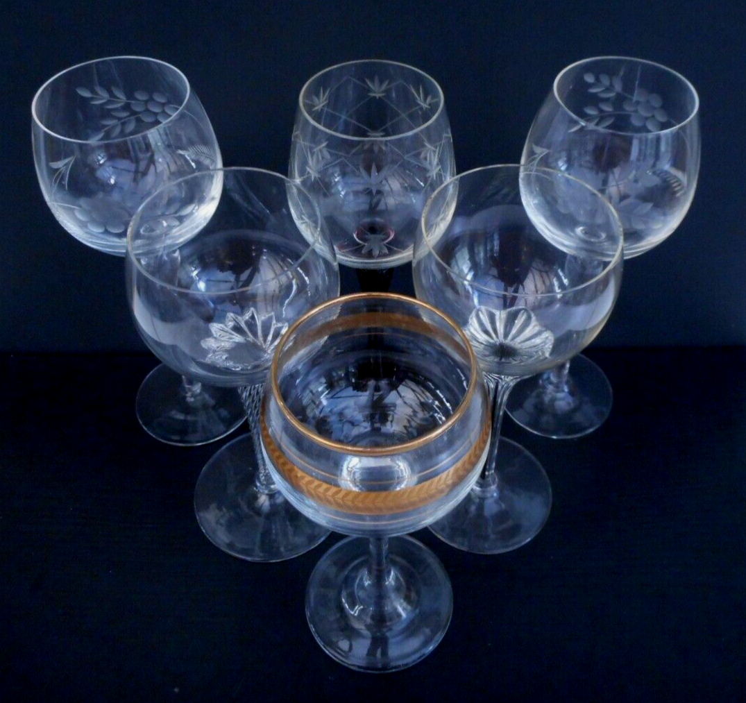 6 mismatched longstemmed hock wine glasses minimum capacity 190 mls