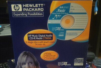 NEW HP MUSIC CD-R Media C7969A Hewlett Packard 650 MB 74 minute 5 PACK