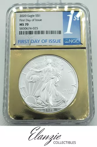 2020 American Silver Eagle First Day of Issue GOLD FOIL SLAB NGC MS70