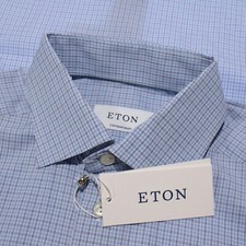 Eton NWT Dress Shirt Size 39 15.5 Contemporary Fit in Blue  White 100 Cotton