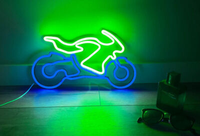 14''x9'' Sportbike Motorcycle Green Flex LED Neon Sign Light Party Gift Bar Décor