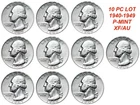 10 COIN LOT 1940 to 1949 Washington SILVER Quarters All P-Mint XF/AU Nice Group!