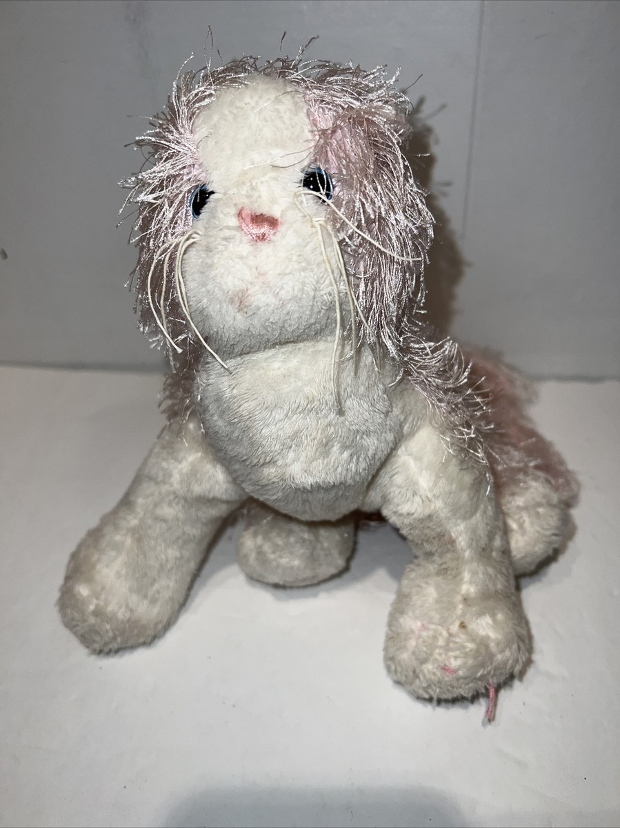 * vintage figure ୨୧ * グレー x ピンク ふわふわ 猫さん Kitten/Cat Figurine W/ Paw Up Gray Pink Vintage JAPAN