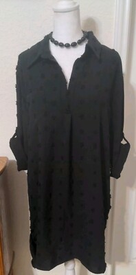 Blooming Jelly Women's Black Sheer 3/4 Button Up Sleeve Dress. Size L