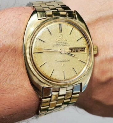 Omega Constellation 168.029 C Shape Gold Capped Linen Dial Watch