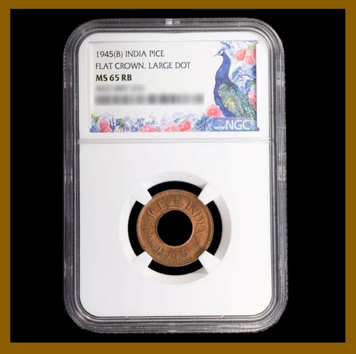 British India 1 Pice, 1945 (B) NGC MS 65 RB Flat Crown Large Dot 4431489-226