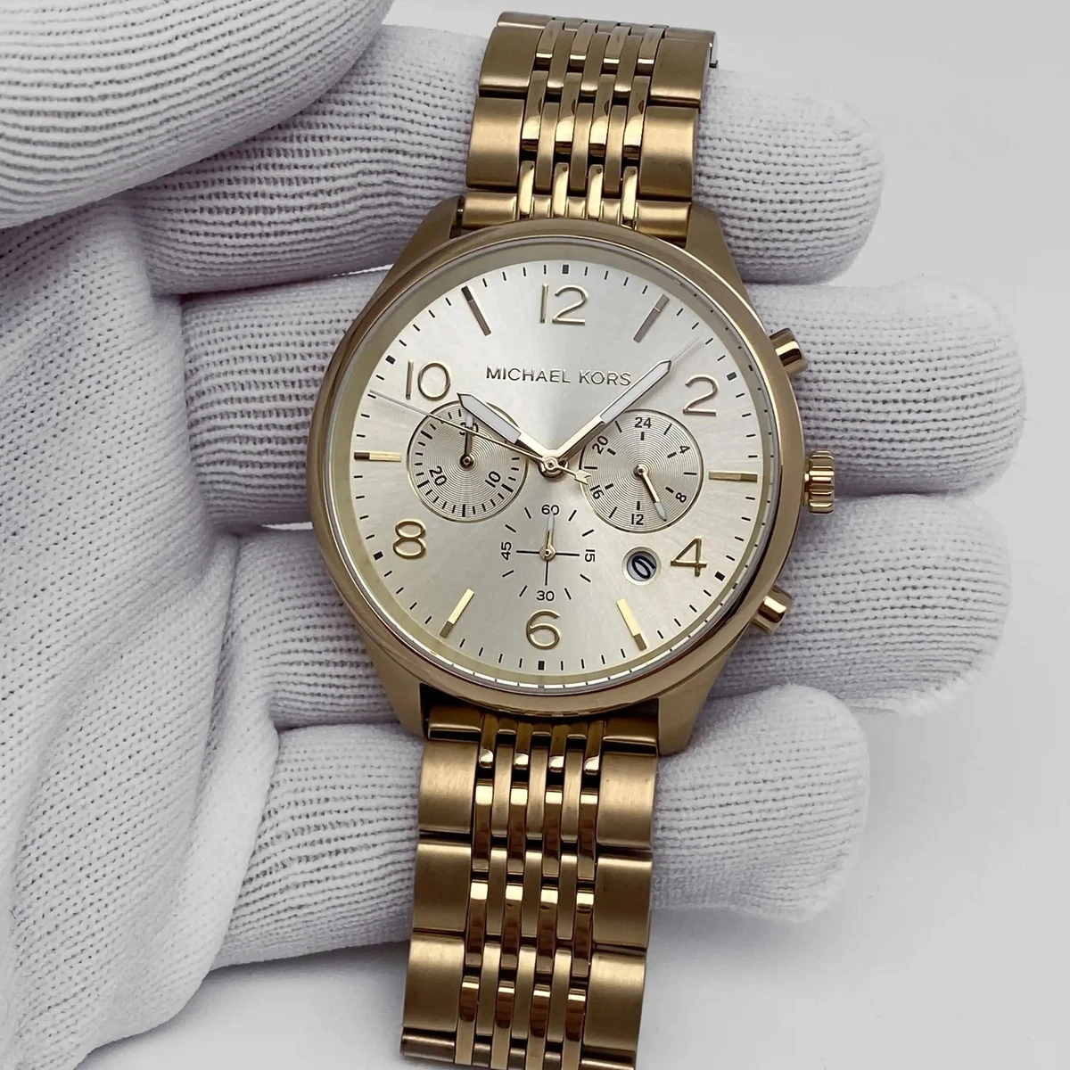 Michael Kors Merrick Chronograph Steel 42mm Gold Dial Quartz Mens Watch MK8638