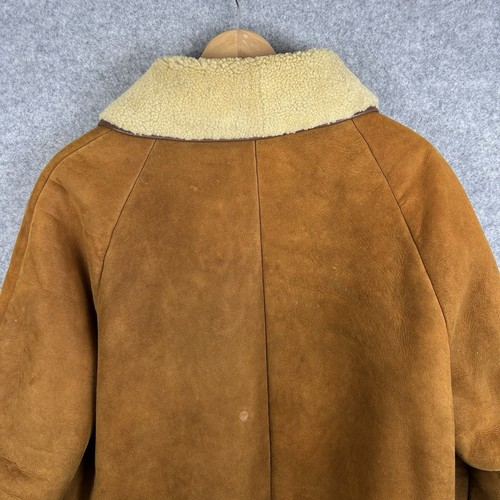 Vintage Sheepskin Jacket Mens Medium M 40 Brown Suede Shearling Coat 90s - Picture 10 of 15