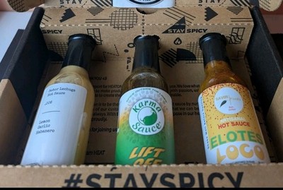 Heatonist Hot Ones Hot Sauce Gift Box Set   Elotes Loco, Lift Off, Lemon Garlic