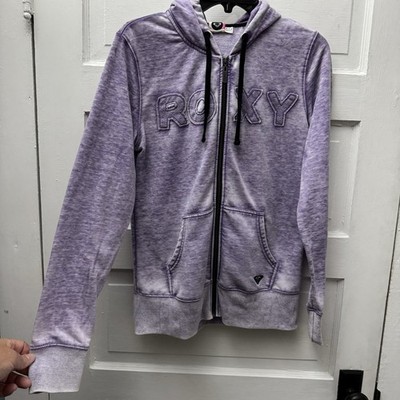 Roxy Purple Acid Wash Zip Hoodie Medium Surf Skate Y2K Graphic Sweatshirt