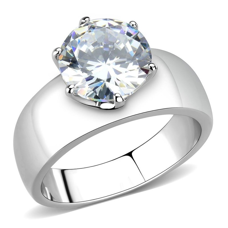 8mm Round Cut CZ Solitaire Wide Band Engagement Ring Size 8