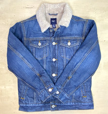 Gap Kids Denim Jacket Blue Large Youth Trucker Sherpa Collar Lining Button Coat