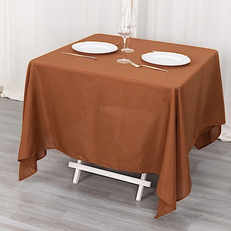 70" Cinnamon Brown SQUARE POLYESTER TABLECLOTH Wedding Party Catering Dinner - Image 2 of 4