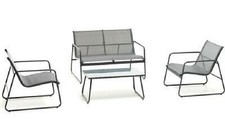 SET DA GIARDINO 4 POSTI GRIGIO CON DIVANETTO 2 POLTRONE E TAVOLINO IN FERRO JASK