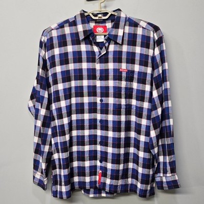 Ecko Untld Flannel Shirt Shacket XL Blue Plaid Baggy Oversized Streetwear Grunge