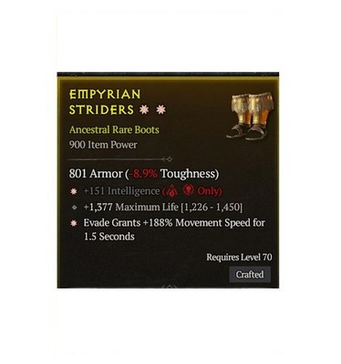 Diablo 4 Season 14 Empyrian Striders 2GA Ancestral Rare Boots Equipment Gear