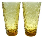 2~Vintage~ANCHOR HOCKING~Lido Milano~AMBER~Gold~20oz~TUMBLERS~6 7/8"x3.5"~EC
