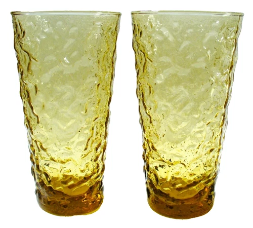 2~Vintage~ANCHOR HOCKING~Lido Milano~AMBER~Gold~20oz~TUMBLERS~6 7/8"x3.5"~EC