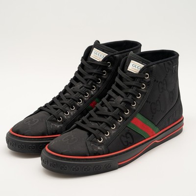 size 11G 11.5 us Gucci Tennis High Black Canvas Jumbo GG Sneakers Web