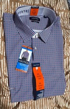 Nautica Slim Fit Men Perf. Stretch XXL Shirt PURPLE Print Pattern 17-17.5 NWT