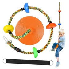 Tree Swing for Kids,Heavy Duty Single Disc Seat Climbing Rope Set Orange Swing