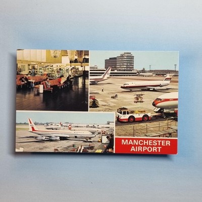 Verkehrsflugzeug Postkarte um 1975 Laker Airways Manchester Flughafen Terminal