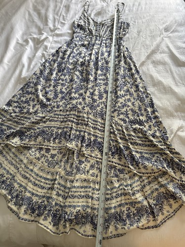 Angie Y2K Milkmaid Dress Cottage Core Blue White Floral High Low Babydoll Maxi - Picture 5 of 10