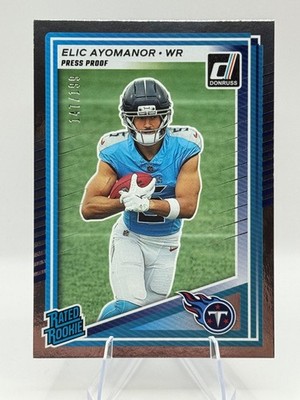 2025 Donruss Elic Ayomanor Press proof Rated Rookie /199 #339 Titans