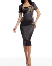 DRESS THE POPULATION Terri Beaded Floral Detail Dress 448 Size M 1A 2294 Blm