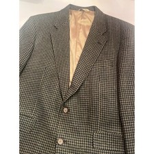 Evan-Picone Mens Pure Wool Houndstooth Blazer Brown Black Sport Coat