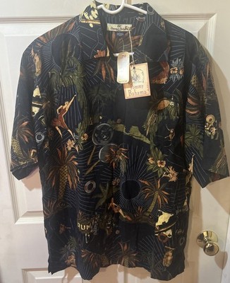 NWT Tommy Bahama 100% Silk Shirt Mens M Rum Pinup Girl Hawaiian Medium