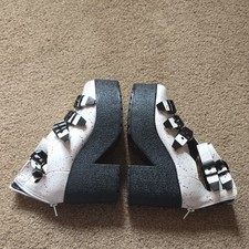 UK 5 White Paint Speckled Platform High Block Heels ASOS