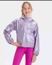 All In Motion Girl s Solid Shine Windbreaker Hooded Jacket Size S 6/7