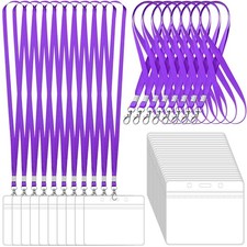 100 Pack Lanyards for ID Badges with Clear Name Tags, Reusable Lanyards Horiz...