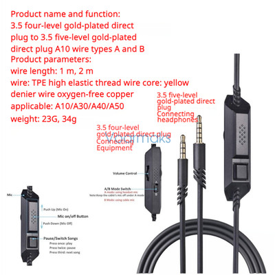 Audio Cable for Logitech Astro A10 A30 A40 A50 Headphone