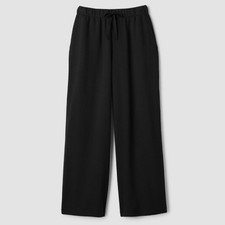Eileen fisher Waffle Cotton Blend Doubleknit Wide-Leg Pant Black