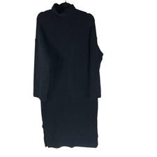Nordstrom Sweater Dress Wool Blend Midi Side Slits Black Mock Neck M