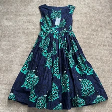 ModCloth X Dupenny Peacock Dress Women's 8 Navy Green Retro 50s 60s Novelty NWT