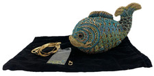 Gold With Royal Blue Aqua Austrian Crystal Fish Hard Shell Clutch Evening Bag