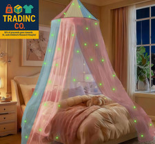 Princess Rainbow Bed Canopy for Girls with Glow-In-The-Dark Stars, Colorful Cano