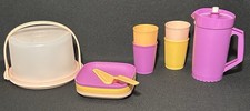 Tupperware Kids Mini Tea Party Play Set Cake Taker Plates Pitcher Tumblers NEW