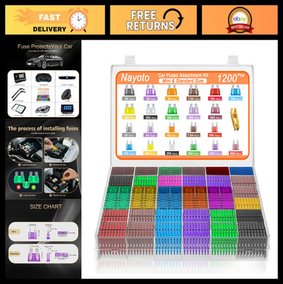 1200pcs Car Fuse Assortment Kit - Standard & Mini Fuses + Puller for Auto/RV/Tru