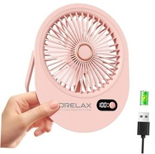 USB Desk Fan, Rechargeable Small Quiet Portable Fan, 180  Folding 6 Pink-Light